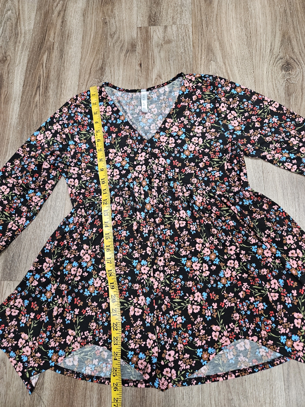 Floral V-Neck Romper in Black with Pink & Blue Flowers - Picture 2 of 6